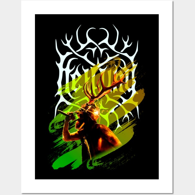 Heilung singer with raindeer horns on a viking helm Wall Art by CrimsonsDesign